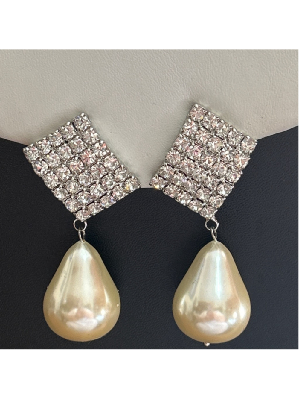 Women's Scaasi Silver Rhinestone Cream Pearl Drop Clip-On Earrings One Size
